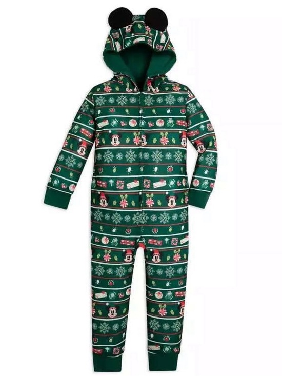 Disney Other - Disney Holiday Mickey and Minnie One-Piece Hooded Pajamas - Kids Size 11/12